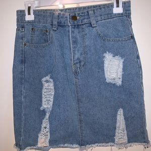 Medium Wash Ripped Denim Skirt